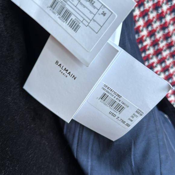 Balmain houndstooth red navy blazer jacket double breasted gold button sz 36 - Picture 11 of 12